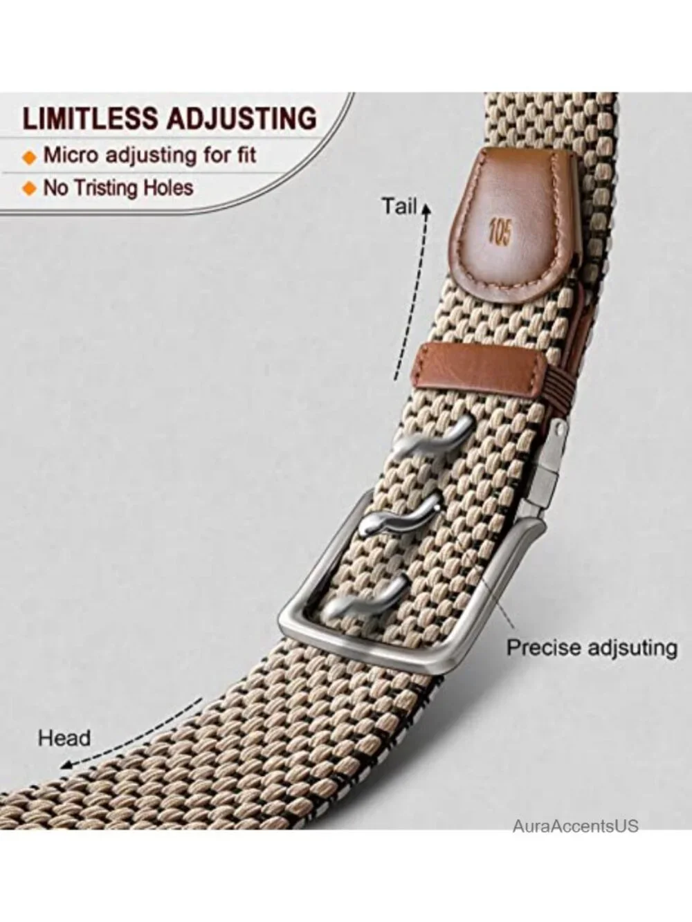 Men's Reversible Stretch Braided Woven Web Belt, 2-in-1, Holeless, Adjustable,